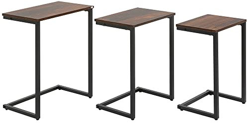 HOMCOM Set de 3 Tables d'appoint Tables gigognes industrielles en Forme de C avec Pieds en Acier pour Salon Chambre Bureau 45x30x60 cm 40x28x56 cm et 34x25x50 cm Rustic Brown