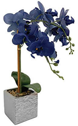 Künstliche Orchideen im Topf in gebürsteter Metallic-Vase – natürlich aussehende Kieselsteine, lebensechte Blätter, fühlen sich echt an, Terrasse, Garten 21.6x41.5 cm