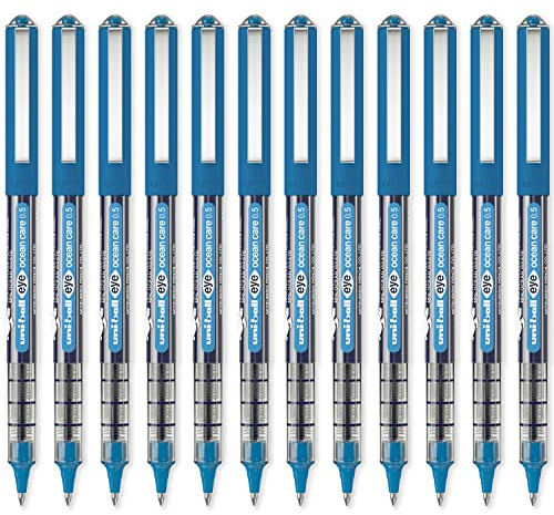 uni-ball Eye Ocean Care Rollerball Pens, 0.5 mm, Blue (12-Pack) | MicroTip, Smooth Ink Flow, Fade & Water Resistant, Comfortable Grip