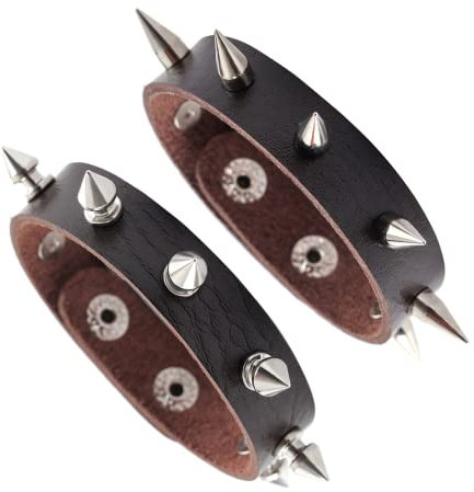 MILAKOO 2 Stück lederarmband herren nieten armband manschettenarmband roker punk armband set braun