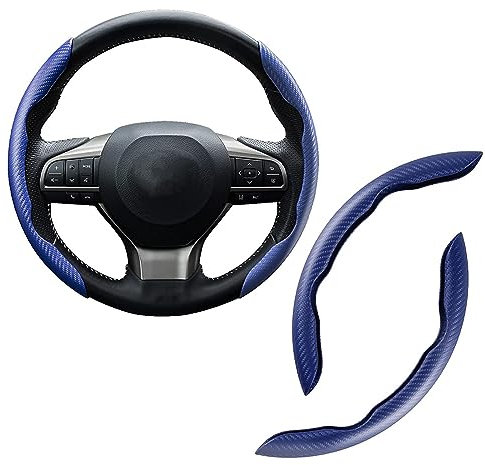 Auto Lenkradabdeckung 2 Stück, Universal Segmented Lenkradschutz Kohlefaser Lenkrad Abdeckung, Anti-Rutsch Lenkrad Booster Cover für Meisten Auto, SUV, LKW (blau)