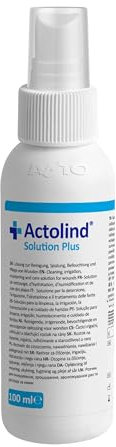 Actolind Solution Plus 100 ml – soluzione antisettica per irrigazione delle ferite. Pulizia e idratazione indolore di ferite acute, croniche, infette e ustioni. Classe CE III secondo MPG. Con PHMB.