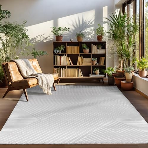Carpettex Teppich Kurzflor Wohnzimmer Grau Skandinavisch Stil Großer 3D Effekt 240 x 340 cm - Waschbarer Schlafzimmer Küchenteppich Boho Muster Weicher und Flauschiger