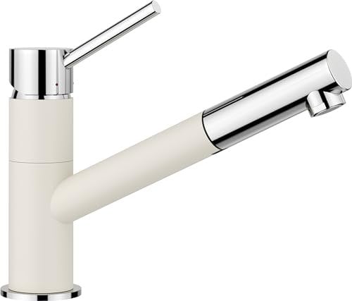 BLANCO KANO-S | Küchenarmatur in softweiß/chrom | Hochdruck | Mit herausziehbarem Schlauch | Rückflussverhinderer | Keramik Kartusche | Gesicherte Wasserqualität & wassersparend
