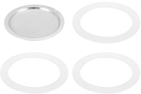 sourcing map Stovetop Espresso Maker Replacement Aluminium Coffee Pot Parts with 1pcs Filter and 3pcs Silicone Gasket Seals 64x54x3mm for 6-Cup Mocha Coffee Maker Pot(Silver)