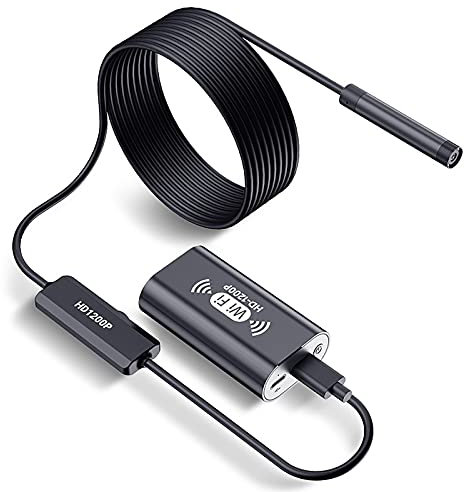 ERNZI Telecamera Di Ispezione Senza Fili Per Endoscopio, IP67 Con 8 LED Impermeabile WiFi Endoscopio Endoscopio Snake Fotocamera Con Luce Per Smartphone Android e IOS, Tablet - 10M,Nero,1M