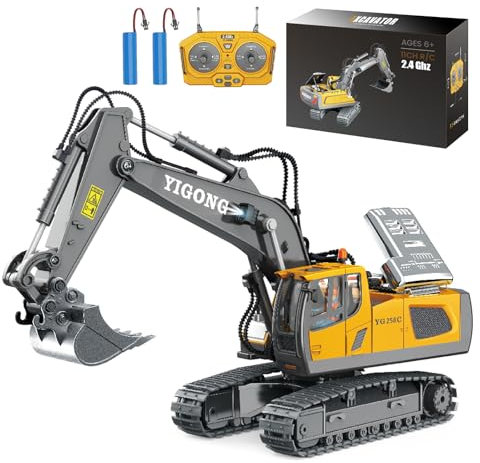 Ferngesteuerter Bagger RC Bagger Spielzeug für Kinder, Sandbagger aus Metall Ferngesteuert mit 680° Drehung Licht und Sound Geschenke für Jungen im Alter von 6-12 Jahren zu Weihnachten und Geburtstag