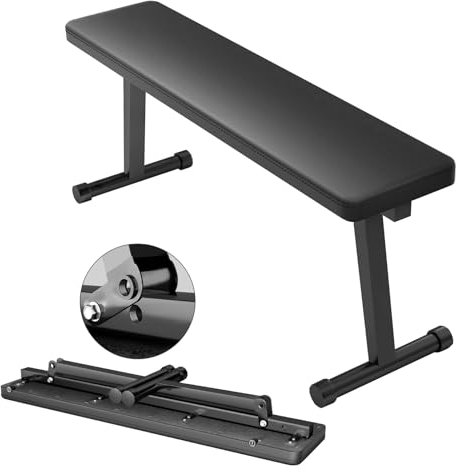 cadciehe Flat Benches, Foldable Flat Dumbbell Bench 600 lbs Capacity, Sturdy Embedded Legs, Thick Comfortable Cushion, Space-Saving Compact Design for Home Gym