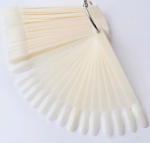 Nuancier Ongles Faux Ongles en Plastique - Lot de 50 Bâtonnets d’Affichage pour Vernis à Ongles - Échantillons de Couleurs pour Manucure Professionnelle et Nail Art - Blanc Naturel avec Anneau Métal