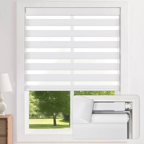LazBlinds No Drill Zebra Blinds for Windows 22 W x 64 H, White