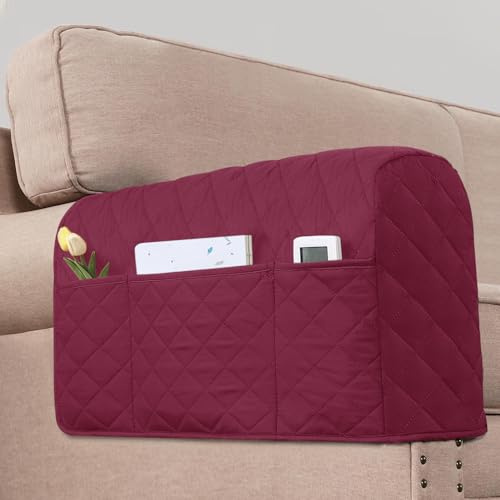 KPPKOU 2 Pack Water Resistant Armrest Covers for Chairs and Sofas Couch Arm Covers for Sofa with 3 Pockets for Phone Sofa Arm Protector for Pets, Cats (Wine Red)