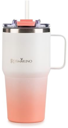 ROSMARINO Thermobecher Ombre 580ml – Rosa – Doppelwandiger Edelstahl Reisebecher – Auslaufsicher & Wiederverwendbar - Hält 11h Kalt & 7h Warm - BPA-frei