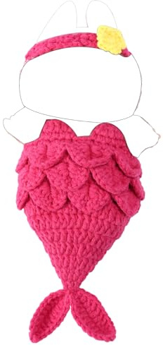 Lyreh Kleidungsset für Puppe, Woll-Meerjungfrau-Outfit mit Haarband Niedliches Kawaii Kostüm Zubehör für Puppen (Rosarot)