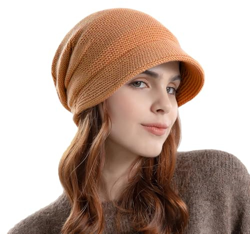 Bonnet d'hiver pour Femme avec visière, Bonnet tricoté décontracté pour Fille, Bonnet Doux doublé en Polaire avec visière, Chapeaux Fashion à Couleurs Multiples pour Temps Froid