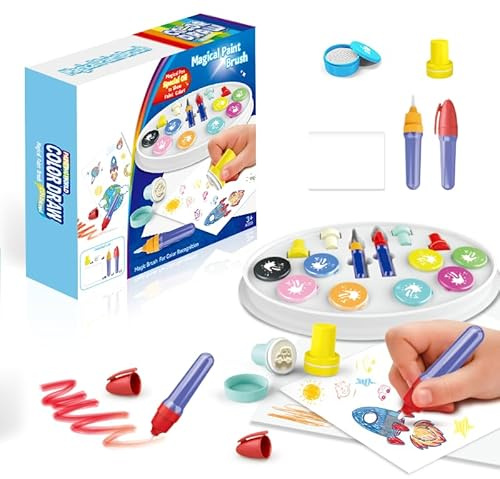 Color Wonder Magic Light Brush, Mess Free Painting for Kids, Children's Seal Drawing Early Education Toy Set, 8 Colors Children's Painting Supplies Set, Gift for Ages 3, 4, 5 Children's (A)