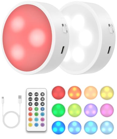 GOODEA.fun Kabellose Schrankbeleuchtung - Aufladbare 3 RGBW Puck Lights
