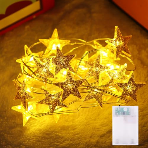 Mavouri Lichterkette Sterne mit Timer, 3M 30 LED Stern Lichterkette mit Timer, Lichterketten Kinderzimmer Sternenlichterkette, Sterne Lichterketten für Schlafzimmer, Silvester, Weihnachten, Hochzeit