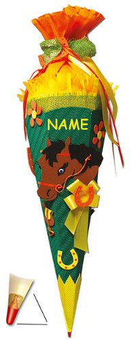 BASTELSET Schultüte - Pferd 50 cm - incl. Namen - Zuckertüte Roth - ALLE Größen - 6 eckig Mädchen Pferde Fohlen Haustier Pferdefan Tiere