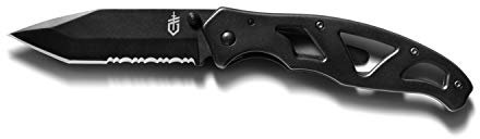 Gerber Coltello a serramanico semi-seghettato con clip per la cinta, Lunghezza lama: 8,9 cm, Paraframe II Tanto Clip Knife, Nero, 31-003635