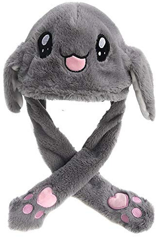Coole Mütze für Jungen und Mädchen, Kinder, bewegliches Pop-Up-Ohr, Tierhut, Festival-Geschenke, Weihnachten, Hasengrau