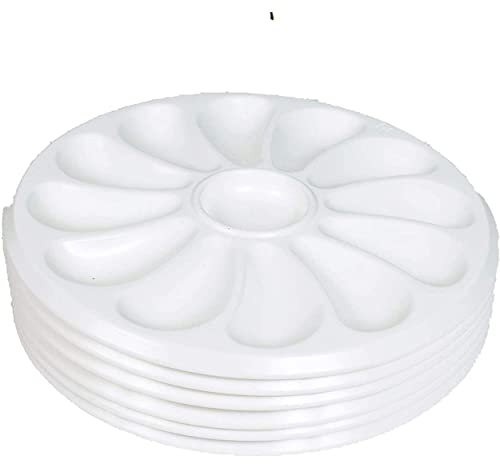 Lot De 6 Assiettes A Huitres 12 Compartiments +1 Pour Le Citron, Sauce. Fabrication Française Made In France A Base De Polypropylène Pour La Maison, Le Restaurant, Diamètre 30.5 Cm Couleur Blanc