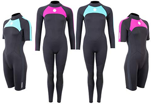 Two Bare Feet Flare 2.5mm Women's Wetsuit - Shorty & Full Length - Superstretch Neoprene for Surfing, Swimming, Diving & Watersports - Comfortable & Flexible Fit (Full Length Black/Mint, 2XL)