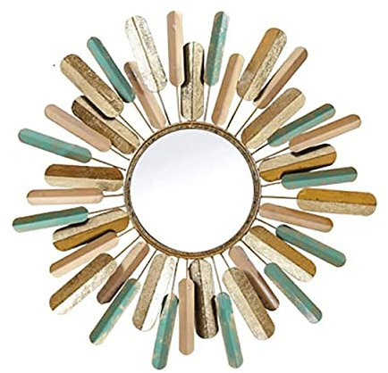 zaizai Großer Retro Gold Blue Leaf Spiegel, Wand Rundes Ornament Dekorativer Spiegel, Schmiedeeisen Retro Hängespiegel, Badezimmerspiegel, Wird In Fluren, Badezimmern Und Toiletten Verwendet
