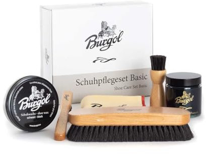Burgol Schuhpflegeset Basic mit Schuhpomade, Schuhwachs, Rosshaarbürsten und Poliertuch: Farbe: Grau