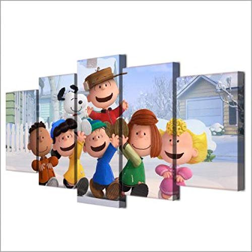 5 Teilige Leinwandbilder Painting Kunstdruck Snoopy Bilder auf Leinwand 5 Teile Leinwanddrucke Wohnzimmer Wohnkultur 100X55Cm