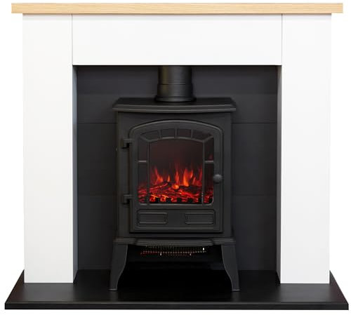 Adam Chester Fireplace in Pure White with Sureflame Ripon Electric Stove in Black, 39 Inch