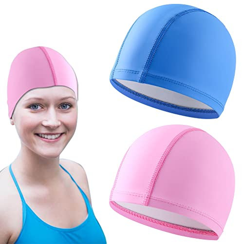 Gorro de natación, gorro de natación, 2 auriculares de natación para piscina, accesorios de natación, con cómoda protección para las orejas, para hombre y mujer, largo pelo corto adulto y chicos.
