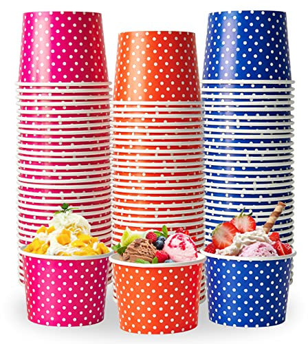 LITOPAK 120 Stück 340.2 g Eisbecher, Einweg-Dessertbecher für kalte oder heiße Speisen, farbige Papier-Dessertschalen für Suppen, Eisbecher und Eis
