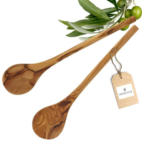 HOFMEISTER® Kochlöffel aus Olivenholz (2x Runder Kochlöffel Olivenholz | 30 Cm)
