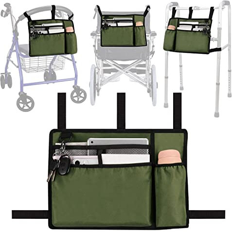 supregear Walker Bag with Cup Holder, Water-Resistant Wheelchair Pouch Folding Walker Accessory Basket for Wheelchairs, Rollators, Scooters (Military Green)