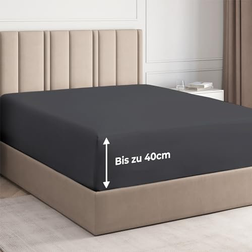 Spannbettlaken 140x200 cm - 40 cm Steghöhe - Aus gebürsteter Polyester-Mikrofaser - Spannbetttuch geeignet für Boxspringbetten - Passt Matratzen bis zu 40 cm (16) Oeko-TEX Zertifiziert, Dunkelgrau