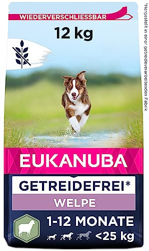 Eukanuba Welpenfutter getreidefrei mit Lamm für kleine und mittelgroße Rassen - Trockenfutter ohne Getreide für Junior Hunde, 12 kg