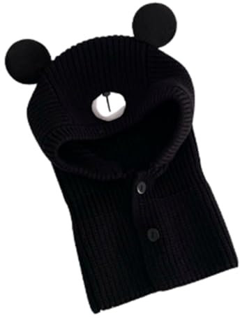 Rayson Bonnet Cagoule Enfant Garcon Fille Hiver Cache Oreilles Tricot Bonnet Cache Cou Enfant Chaud Coton Chapeau Bebe Fille Hiver Leger(Noir,Taille Unique)