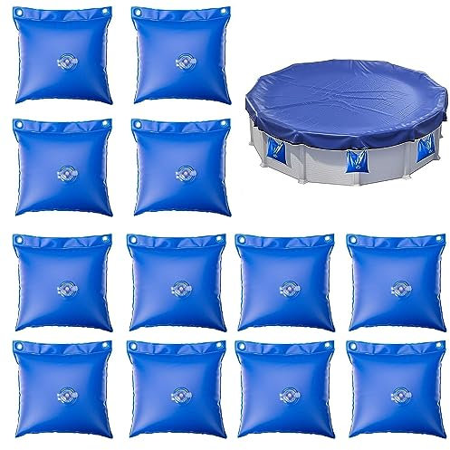12Pcs Pool Water Bags, Pool Cover Weight Bags 11.8X9.8In Heavy Duty Swimming Pool Closing Water Bags, Winter Pool Cover Water Tubes Pvc Pool Winterizing Kit For Above Ground Winter Pool Cover