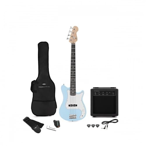 VISIONSTRING 3/4 Größe elektrische Bassgitarre für Anfänger Kinder Bassgitarren Kit mit Amp blau