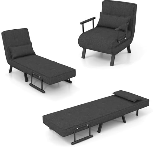 HOMASIS Sofá Cama 4 en 1 con función de Cama, sofá Cama Plegable con reposabrazos, sillón Plegable con Respaldo Ajustable y cojín extraíble, sillón Cama para casa, Oficina, hasta 150kg (Gris Oscuro)