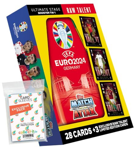 Bundle mit Match Attax UEFA Euro 2024 Germany - 1 Mini Tin Box Raw Talent + Exklusive Collect-it Hüllen