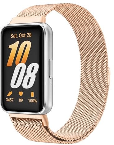 Mugust Metal Strap for Samsung Galaxy Fit 3 Strap Metal Women Men, Metal Stainless Steel Replacement for Samsung Galaxy Fit 3 Only (Rose Gold)