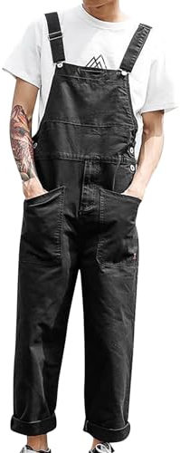 BIISDOST Salopette de travail légère pour homme avec poches - Pantalon d'alpinisme - Salopette de travail - Salopette en jean - Combinaison baggy - Pantalon cargo à bretelles, Noir , L