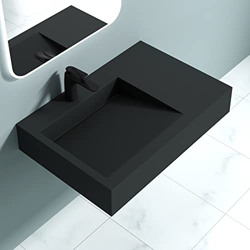 doporro Lavabo Suspendido de Mármol Fundido Antracita Mate 75x50x15 cm – Lavabo de Baño sobre Encimera, Rectangular, Colossum11