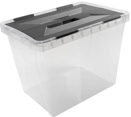 Sunware Onyx Aufbewahrungsbox 40L - 49,4x32,3x36,3cm - transparent Kunststoff mit Deckel stapelbar - aufbewahrungsbox mit deckel groß - Storage boxes with lids
