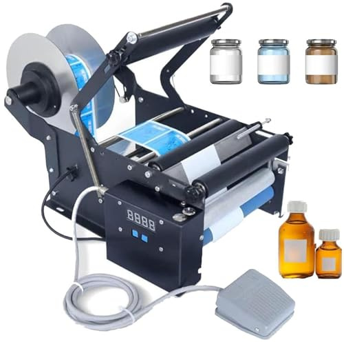 Electric Bottle Sticker Labeling Machine,Glass Plastic Bottle Label Applicator 30pcs/min Bottle Labeler for 20-100mm Diameter Sticker Label Printer Packing Machine with Foot Pedal