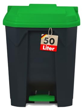 KARAT Poubelle avec couvercle hermétique et 2 poignets de transport en plastique pour usage intérieur extérieur, résistant aux intempéries, Idéal pour Jardin Restaurant (Vert (Olaf), 50l)