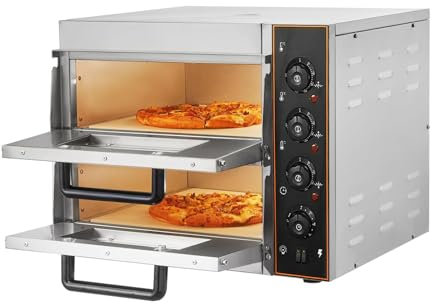 Commercial Double Deck Pizza Oven, 16-Inch Countertop Indoor Pizza Ovens, Pretzels Baked Roast Maker with Handle and Grill, Electric Toaster Bake Broiler, Timer 10-60 min, 122°F-662°F