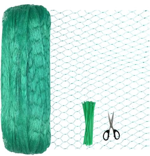 Deepton Vogelnetze Vogelschutznetz 4x10m, Grün Teichnetz mit 50 Kabelbinder und 1 Schere, Engmaschig Robust, Kirschbaum Netz, Hühnernetz, Gartennetz, Balkon Netz, Obstbaumnetz (Maschenweite 15x15mm)