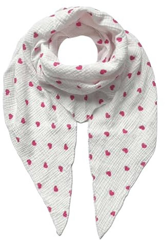FASHION YOU WANT Musselin Tuch mit Herzen Dreieck HERZ1 Damen Halstuch Herzmuster Made in Italy 195x72cm Frühling Sommer Weich Leicht kuscheliger Baumwolle Schal (weiß/fuchsia)